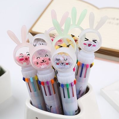 Ten-color Ballpoint Pen Korean Stationery Cute Pens Novelty Cartoon Pens Black Ink Signature Gel Pen Office Accessories Pens