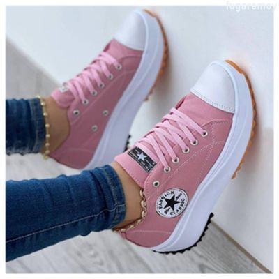 COD DSFGERERERER Large Size (35-43) Ladies Low-Top Canvas Shoes Spring Autumn Sports Round Toe Lace-Up Flat Casual Running Anti-Slip Same Style Niche Street Wear Sneakers Vintage Drawstring