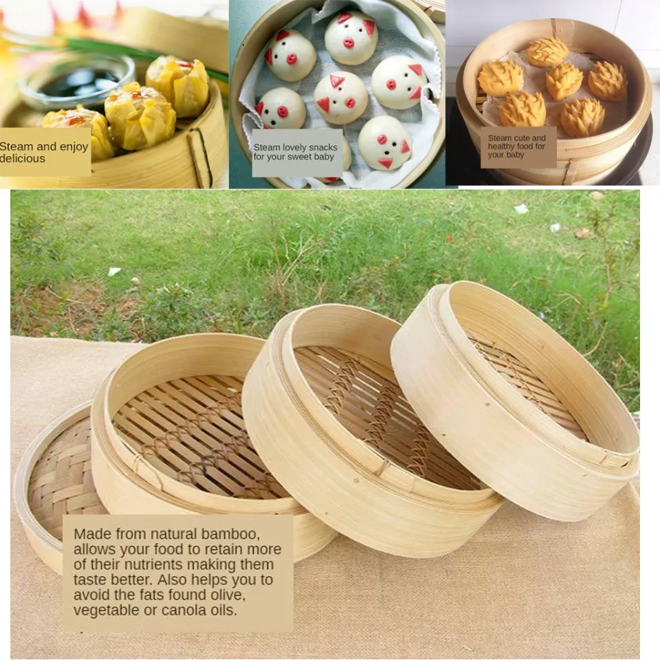 Natural Bamboo Steamer Basket for Asian Cooking, Buns, Dumplings,  Vegetables