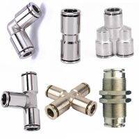 4 6 8 10 12 14 16mm PU Elbow Corss Y Tee Nickel Plated Brass Push In Quick Connector Release Pneumatic Connectors Air Fitting Hand Tool Parts Accessor