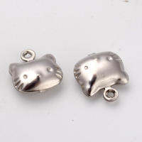 Beethoven 5PCS 316 Stainless Steel Pendants Cat Shape Stainless Steel Color 10x10x4mm Hole: 1mm