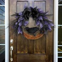 Spooky Halloween Wreath Crow พวงหรีดฮาโลวีนสำหรับด้านหน้าประตู Home Decor พวงหรีดประดิษฐ์ป้ายต้อนรับสำหรับในร่มกลางแจ้ง Party