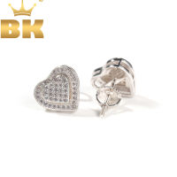 The Bling King Double Layer Heart Shape Stud Earring Paved Cubic Zirconia 925 Sterling Silver Earring Fashion Hiphop Jewelry