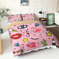 Nordic Cartoon Princess Style Duvet Cover Set Twin Pink For Girl Cute Fashion Elements Printed Queen King Bedding Set Bed Linen