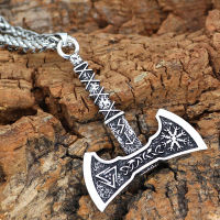 New Viking rune double-sided axe triangle compass logo pendant talismã vintage Chain necklace Jewelry on the neck accessories