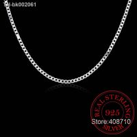 ☈✔ 40cm-75cm 4mm 925 Sterling Silver Side Curb Chain Choker Necklace Women Girls Jewelry Colar Collier Collares Mujer Kolye