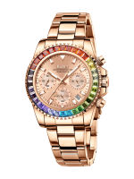 BIDEN 0163 Rainbow Crystals Diamond Womens Wristwatches with Stainless Steel Strap Ladies Quartz Watch