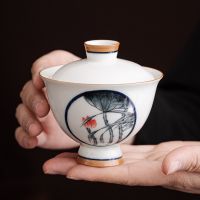 [COD] hand-painted Xia Yuhe high foot bowl tea single hot ceramic kung fu set for making