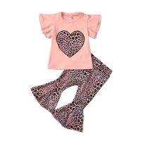 [COD] 2021 Pullover Leopard Print Childrens European and 2-piece Short-sleeved Bell-bottom Pants