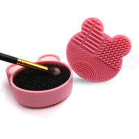 2pcs Bear Makeup Brush Cleaner Washing Brush Pad Cleaning Mat Cosmetic Brush Cleaner Universal Make up Tool Scrubber Box