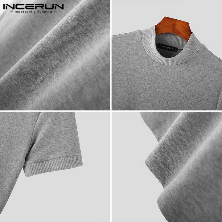 incerun-เสื้อทีเชิ้ตเข้ารูปเสื้อชิ้นบนแขนสั้นลำลองสำหรับฤดูร้อนของผู้ชาย