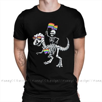 Halloween Skeleton Dinosaur Lgbt Tshirt Skeleton Gay Pride Print Cotton T-Shirt Camiseta Hombre For Men Fashion Streetwear Shirt