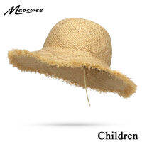 [hot]Natural Large Wide Brim Raffia Straw Children Hats Woven Circle Beach Girl Cap Summer Hollow Out Big Straw Child Hat 2019