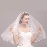 Bridal veil wedding pearl veil tulle two-layer selvage woman sticky beads wedding accessories wedding cheap veil Hair Accessories