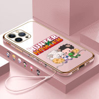 GGK เคสสำหรับ Apple ไอโฟน15 Plus 15 Pro 15 Pro Max ฟรีสายคล้องการ์ตูนอนิเมะ Hunter×Hunter น่ารัก Killua GON · FREECSS รูปแบบขอบสี่เหลี่ยมปลอกเคสโทรศัพท์ชุบเด็กหญิงเด็กชายหรูหราชุบเคสโทรศัพท์นิ่ม