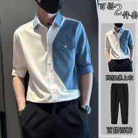 【Hot Sale】 High-end contrast mens short-sleeved summer trendy brand splicing half-sleeve 2023 new casual suit