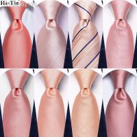 ✆ Striped Pink Blue Hi-Tie Designer Silk Wedding Tie For Men Gift Mens Necktie Set Handky Cufflink Fashion Business Party Dropship