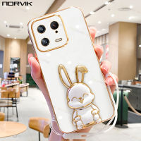 NORVIK เคสมือถือชุบโลหะหรูสีขาวพร้อมที่ยึดคันเบ็ดและสายคล้องสำหรับ Xiaomi 13 Redmi K60 Note 12 POCO F5 M5 12T 12C 11S 11T 10T 10A 10C M5S M4 X5 X4 F4 c40 GT Lite Pro Plus 4G 5G NE ปลอกอ่อน N1-2