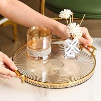 Luxury Storage Tray Gold Handle Tray Household Cosmetic Storage Decorative Tray Living Room Kitchen Fruit Tea Cup Plastic Plate Baking Trays  Pans