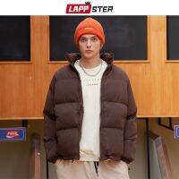 ฮาราจูกุชาย LAPPSTER แจ็คเก็ตฤดูหนาว2022 Streetwear อบอุ่นสีดำล้วน Parkas เสื้อโค้ทแจ็กเก็ตพอง MODE Korea ผู้ชาย