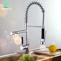 SHBSHAIMY Chrome Rotatable Kitchen Faucet Pull-out Kitchen Spray Dual Spray Dual Handle Single Hole Hot and Cold Mixer Taps