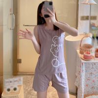 ฤดูร้อนแขนกุดคอลูกเรือกับกางเกงขาสั้น Loungewear ของผู้หญิงชุดเสื้อสวมหัวชุดนอนสบายๆยกทรงสองชิ้นชุด