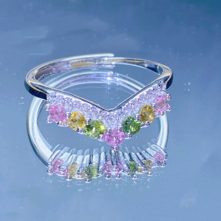 cod-ins-แหวนสีลูกกวาดเรียบหรูแหวนปรับเปิดแบบเรียบง่ายแฟชั่นสำหรับผู้หญิง-s925-แหวนเงินทัวร์มาลีนธรรมชาติ