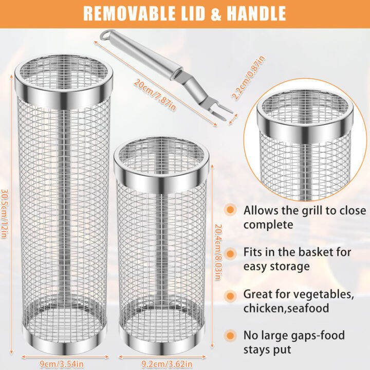 ตะกร้ากลิ้งท่อสเตนเลสตะแกรงปิ้งบาร์บีคิวพร้อมตะกร้าปิกนิกส้อมบาร์บีคิวสำหรับ-bbq-ปิกนิกตะแกรงปิ้งบาร์บีคิวหลอดตะแกรงปิ้งบาร์บีคิวสำหรับปิกนิกกลางแจ้งบาร์บีคิวสเตนเลสสตีลหลอดตะแกรงปิ้งบาร์บีคิว