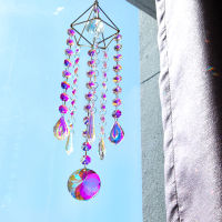 H&amp;D Crystal Suncatcher Wind Chimes Window Hanging Ornament Chandelier Aurora Rainbow Crystal Prisms Pendant Garden Outdoor Decor