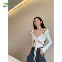 Nini Autumn New Product · New hot girl slim-fit Korean style slimming sexy long-sleeved top pleated strap T-shirt V-neck inner match V728