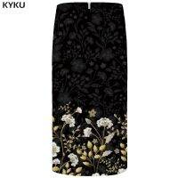 【Feb】 KYKU Flower Skirts Women Black 3d Print Leaves Casual Retro Pencil Floral Sexy Ladies Skirts Womens Funny Sundresses