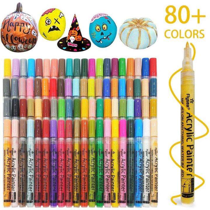 ฟลายซี50-80สีอะคริลิคขนาด0-7มม-เซ็ตปากกามาร์กเกอร์จิตรกรสำหรับแก้วหินผ้าใบโลหะไม้เซรามิกอุปกรณ์วาดภาพแบบทำมือ