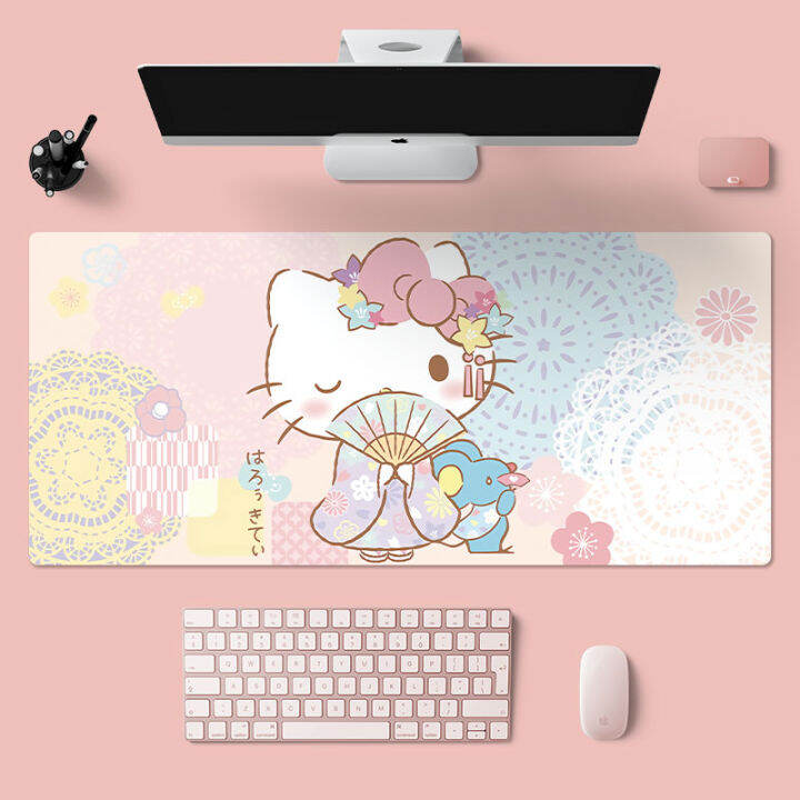 hello-kitty-mouse-pad-แผ่นรองเมาส์สีชมพูน่ารักขนาดใหญ่-แผ่นรองเมาส์การ์ตูนเกม-90x40-80x30-แป้นพิมพ์แล็ปท็อปแผ่นรองโต๊ะกันลื่น