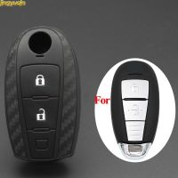 Jingyuqin Smart Car Key Case Cover Silicone + Carbon Fiber For SUZUKI Swift SX4 Vitara Ignis Kizashi Baleno Ertiga Sport SCROSS Key Chains