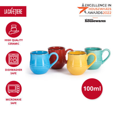 La Cafetiere - Ceramic Striped Coffee / Tea Mug for Espresso, Hot Cocoa, Funny Tea Cups for Office and Home, Set of 4 แก้วเซรามิค เซต 4 ใบ