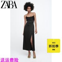 ZARAˉ Zaraเตกี2157243800เนื้อซาตินสีดำเดรสแบบมีเข็มขัด Bodice MIDI Condole 2157243 800