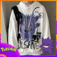 เครื่องแต่งกายแนวสตรีทสำหรับชายและเสื้อฮู้ดโปเกมอนลาย Pikachu Gengar Unisex ฮิปฮอปเสื้อกันหนาวแฟชั่นมังงะเสื้อนอกเสื้อสวมศีรษะทรงหลวมมีฮู้ด