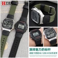 A1200ไนลอน A158 AE1300สำหรับ CASIO A159 W-216H A158 F91W AQ230/ 700บล็อกสี่เหลี่ยมเล็กสีเงิน18มม. สายทหารชายสีเขียว