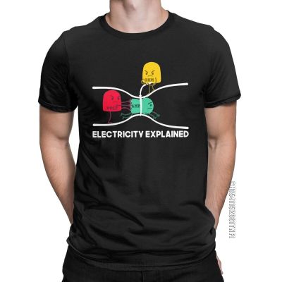Mens T-Shirts Electricity Explained Physics Humorous Cotton Tee Shirt Classic Short Sleeve Ohms Law T Shirt Crew Neck Tops