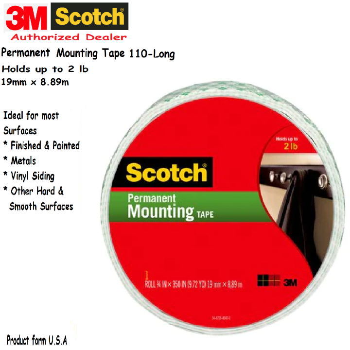 3M Scotch Indoor Mounting Tape Double Sided Tape, 19mm x 8.89m, White