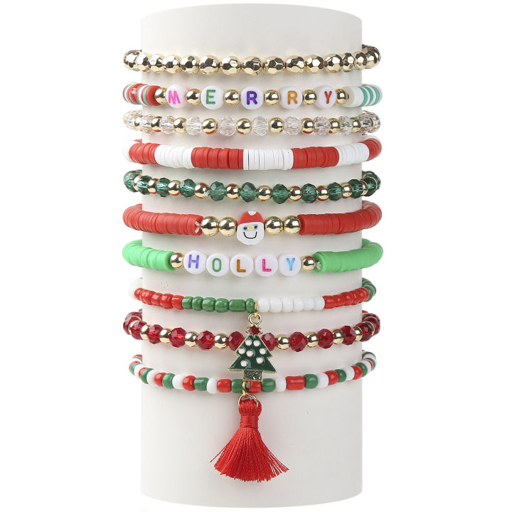 5pcs Christmas Santa Claus Detail Beaded Bracelet