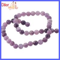 DILER 47 PCS เรียบเนียน ลูกปัดหินธรรมชาติ สีม่วงสีม่วง ขัดเงาเงางาม ลูกปัด lepidolite สีม่วง ทำเครื่องประดับ DIY Lepidolite ลูกปัดอัญมณีธรรมชาติ กำไลข้อมือสร้อยข้อมือ