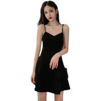 Spot parcel post2022 Summer Solid Color Slip Dress Internet Celebrity Salty Sweet a Line Skirt Sexy Night Club Style Dress Cross-Border