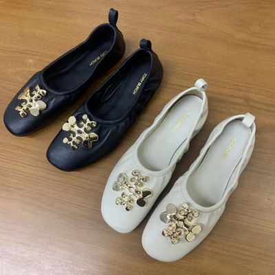 2023 new Tory Burch Ladys Two Colors Soft sheep leather dancing shoes Flat ballet shoes