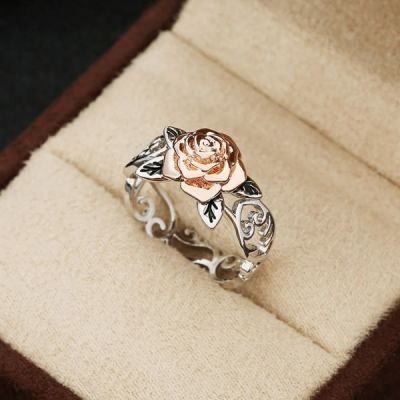 ของขวัญวันวาเลนไทน์แหวนแฟชั่นผู้หญิงเงิน925แหวนดอกไม้ทองคำสีกุหลาบยุโรปและอเมริกาแบบย้อนยุค