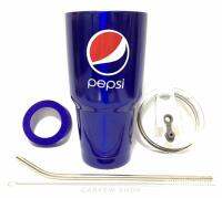 GF แก้วเยติ เก็บอุณหภูมิ ร้อน เย็น ลาย PEPSI เป็บซี่ สีน้ำเงิน  ฟรี !! หลอดแสตนเลสพร้อมแปรงล้าง + ยางรองแก้ว (คละสี)