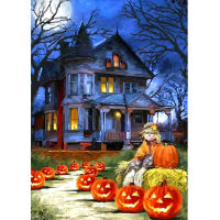 Halloween Pumpkin Landscape Cross Stitch Full Kit Embroidery Knitting Handmade Handiwork Craft Room Decor Festivals Home Decor