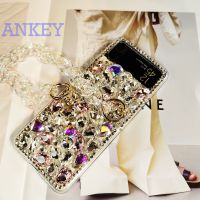 for Samsung Galaxy Z Flip 3 4 Phone Case Zflip4 Folding Screen Flip3 Flip4 Full Diamond Bracelet Water Diamond Anti Drop Protective Cover