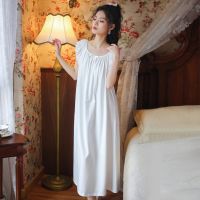 【 WYIN kitchen】 Cotton Nightgown for Women White Lace Victorian Style Nightie Sleeping Long Comfortable Night Gown Dress Home Wear