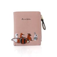 【CW】☊  Fashion Womens Wallet Cartoon Animals Short Embroidery Leather Wallets Female Purse Card Holder Kid